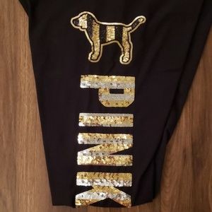 Vs pink L cotton yoga legging gold sequins